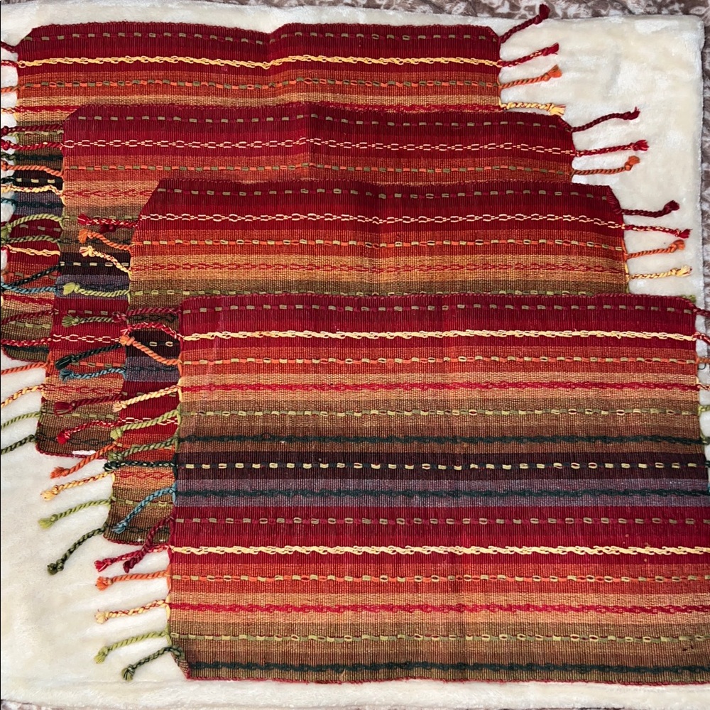 PIER 1 🏜️ TASSEL MEXICANA SOUTHWESTERN OMBRÉ STRIPED COTTON TWILL PLACEMAT SET